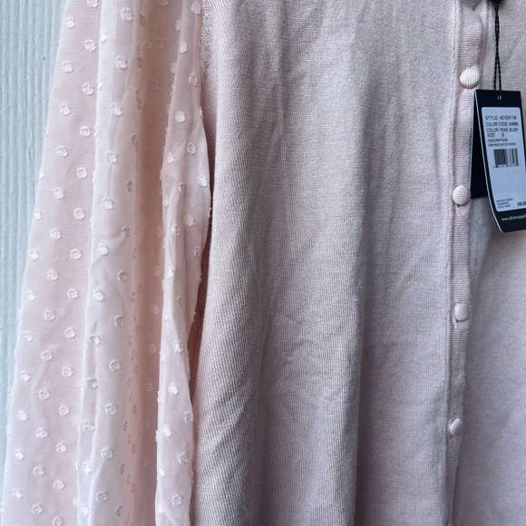 ADRIANNA PAPELL Blush Pink Button-Down Cardigan with Sheer Polka Dot Sleeves NWT - Picture 11 of 12